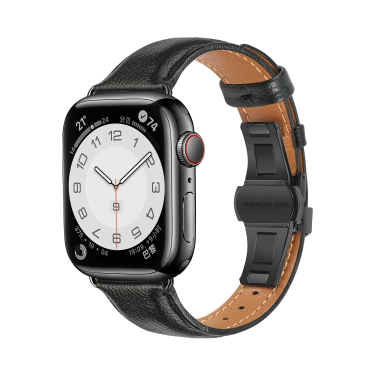 سوار ساعة من الجلد العادي مع إبزيم فراشة، لساعات Apple Watch SE 2022 40mm، وApple Watch SE 2022 44mm، وApple Watch Series 7 41mm، وApple Watch Series 7 45mm