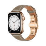 سوار ساعة من الجلد العادي مع إبزيم فراشة، لساعات Apple Watch SE 2022 40mm، وApple Watch SE 2022 44mm، وApple Watch Series 7 41mm، وApple Watch Series 7 45mm