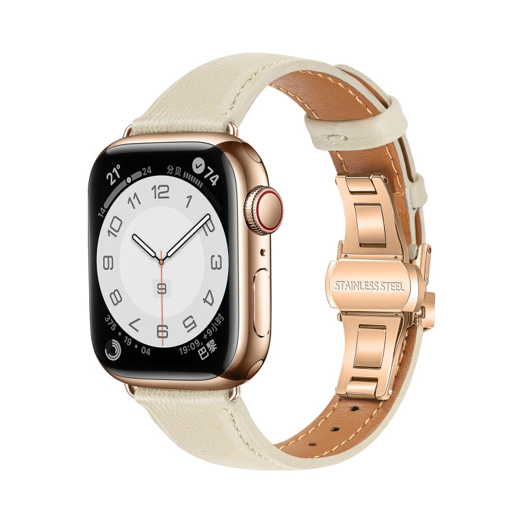سوار ساعة من الجلد العادي مع إبزيم فراشة، لساعات Apple Watch SE 2022 40mm، وApple Watch SE 2022 44mm، وApple Watch Series 7 41mm، وApple Watch Series 7 45mm