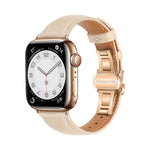 سوار ساعة من الجلد العادي مع إبزيم فراشة، لساعات Apple Watch SE 2022 40mm، وApple Watch SE 2022 44mm، وApple Watch Series 7 41mm، وApple Watch Series 7 45mm