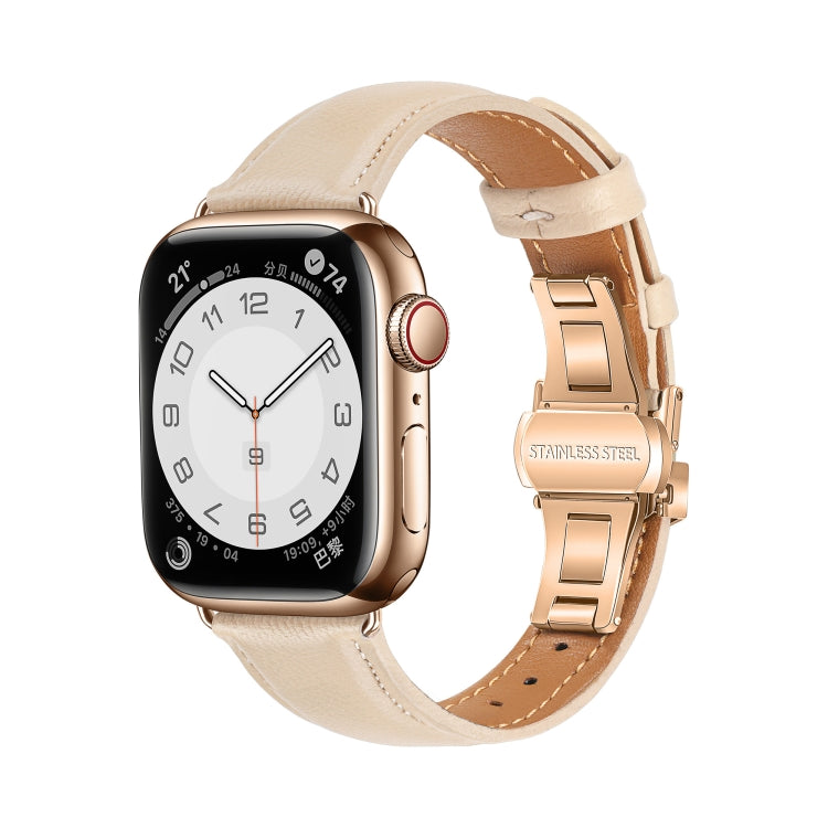 سوار ساعة من الجلد العادي مع إبزيم فراشة، لساعات Apple Watch SE 2022 40mm، وApple Watch SE 2022 44mm، وApple Watch Series 7 41mm، وApple Watch Series 7 45mm