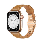سوار ساعة من الجلد العادي مع إبزيم فراشة، لساعات Apple Watch SE 2022 40mm، وApple Watch SE 2022 44mm، وApple Watch Series 7 41mm، وApple Watch Series 7 45mm