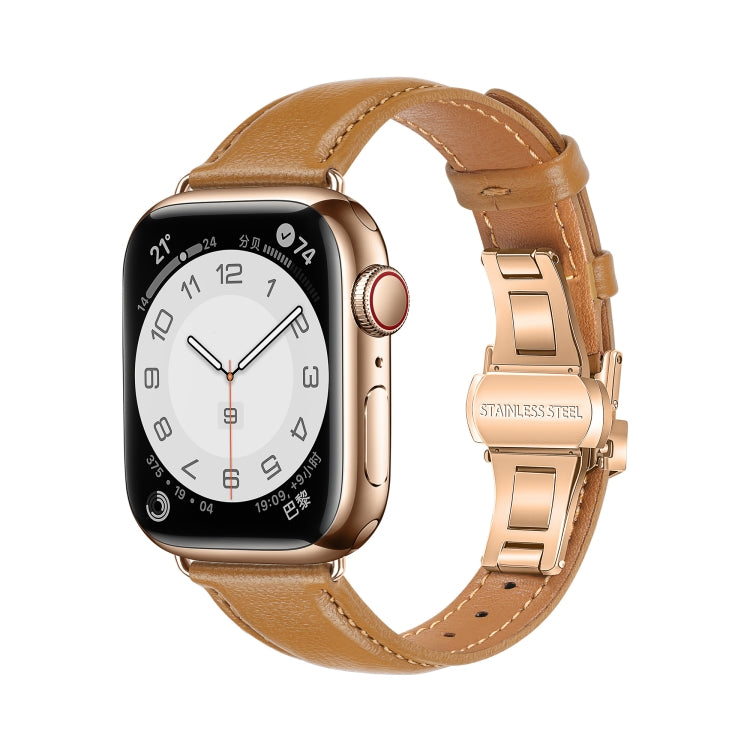سوار ساعة من الجلد العادي مع إبزيم فراشة، لساعات Apple Watch SE 2022 40mm، وApple Watch SE 2022 44mm، وApple Watch Series 7 41mm، وApple Watch Series 7 45mm
