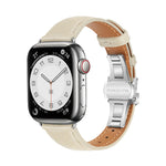 سوار ساعة من الجلد العادي مع إبزيم فراشة، لساعات Apple Watch SE 2022 40mm، وApple Watch SE 2022 44mm، وApple Watch Series 7 41mm، وApple Watch Series 7 45mm