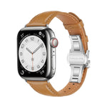 سوار ساعة من الجلد العادي مع إبزيم فراشة، لساعات Apple Watch SE 2022 40mm، وApple Watch SE 2022 44mm، وApple Watch Series 7 41mm، وApple Watch Series 7 45mm