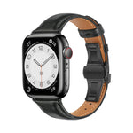 سوار ساعة من الجلد العادي مع إبزيم فراشة، لساعات Apple Watch SE 2022 40mm، وApple Watch SE 2022 44mm، وApple Watch Series 7 41mm، وApple Watch Series 7 45mm