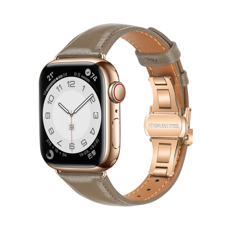 سوار ساعة من الجلد العادي مع إبزيم فراشة، لساعات Apple Watch SE 2022 40mm، وApple Watch SE 2022 44mm، وApple Watch Series 7 41mm، وApple Watch Series 7 45mm