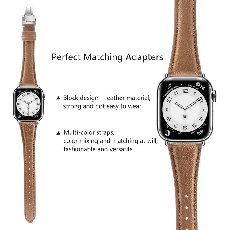 سوار ساعة جلدي بسيط بمشبك فراشة، لسلسلة Apple Watch 4 مقاس 44مم، لسلسلة Apple Watch 4 مقاس 40مم، لسلسلة Apple Watch 3 مقاس 38مم، لسلسلة Apple Watch 3 مقاس 42مم