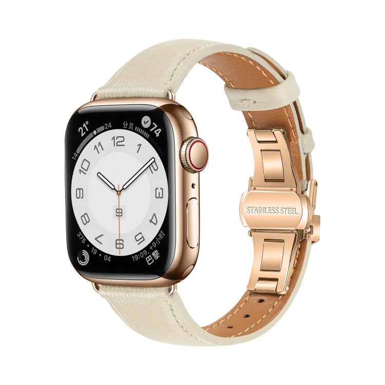 سوار ساعة جلدي بسيط بمشبك فراشة، لسلسلة Apple Watch 4 مقاس 44مم، لسلسلة Apple Watch 4 مقاس 40مم، لسلسلة Apple Watch 3 مقاس 38مم، لسلسلة Apple Watch 3 مقاس 42مم
