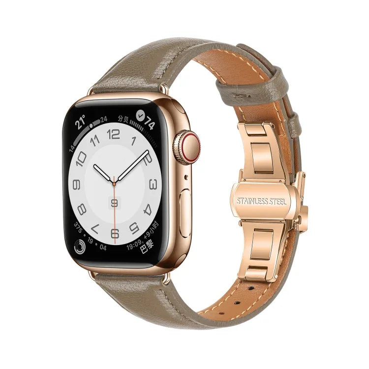 سوار ساعة جلدي بسيط بمشبك فراشة، لسلسلة Apple Watch 4 مقاس 44مم، لسلسلة Apple Watch 4 مقاس 40مم، لسلسلة Apple Watch 3 مقاس 38مم، لسلسلة Apple Watch 3 مقاس 42مم