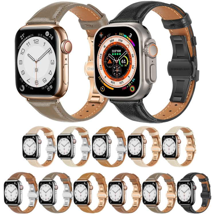 سوار ساعة من الجلد العادي مع إبزيم فراشة، لساعات Apple Watch SE 2022 40mm، وApple Watch SE 2022 44mm، وApple Watch Series 7 41mm، وApple Watch Series 7 45mm