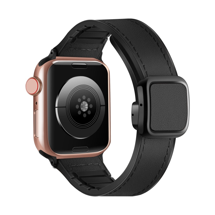 سوار ساعة من السيليكون PU بمشبك مربع مغناطيسي قابل للطي، لسلسلة Apple Watch 4 مقاس 44مم، لسلسلة Apple Watch 4 مقاس 40مم، لسلسلة Apple Watch 3 مقاس 38مم، لسلسلة Apple Watch 3 مقاس 42مم