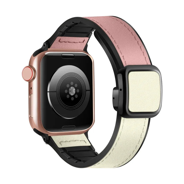سوار ساعة من السيليكون PU بمشبك مربع مغناطيسي قابل للطي، لسلسلة Apple Watch 4 مقاس 44مم، لسلسلة Apple Watch 4 مقاس 40مم، لسلسلة Apple Watch 3 مقاس 38مم، لسلسلة Apple Watch 3 مقاس 42مم