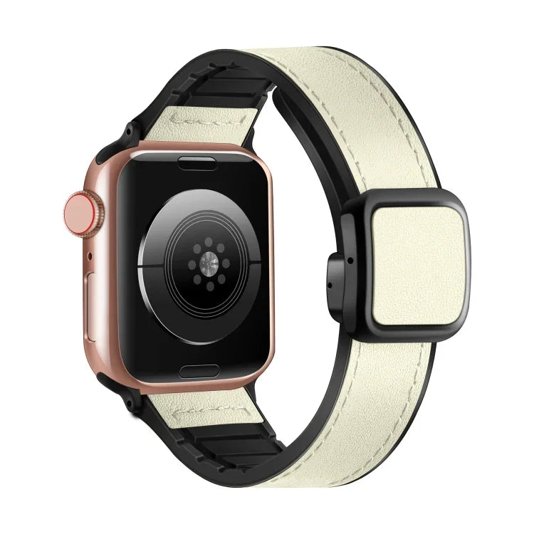 سوار ساعة من السيليكون PU بمشبك مربع مغناطيسي قابل للطي، لسلسلة Apple Watch 4 مقاس 44مم، لسلسلة Apple Watch 4 مقاس 40مم، لسلسلة Apple Watch 3 مقاس 38مم، لسلسلة Apple Watch 3 مقاس 42مم