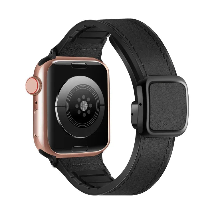 سوار ساعة من السيليكون PU بمشبك مربع مغناطيسي قابل للطي، لسلسلة Apple Watch 4 مقاس 44مم، لسلسلة Apple Watch 4 مقاس 40مم، لسلسلة Apple Watch 3 مقاس 38مم، لسلسلة Apple Watch 3 مقاس 42مم