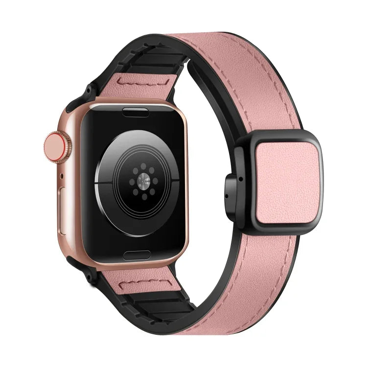 سوار ساعة من السيليكون PU بمشبك مربع مغناطيسي قابل للطي، لسلسلة Apple Watch 4 مقاس 44مم، لسلسلة Apple Watch 4 مقاس 40مم، لسلسلة Apple Watch 3 مقاس 38مم، لسلسلة Apple Watch 3 مقاس 42مم