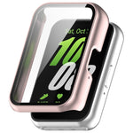 For Samsung Galaxy Fit 3 SM-R390 PC + Tempered Glass Film Integrated Watch Protective Case, Pink, Silver, Midnight Blue, Green, Black, Sakura Pink, Ink Blue, Pine Green, Ivory White, Transparent, Bright Black
