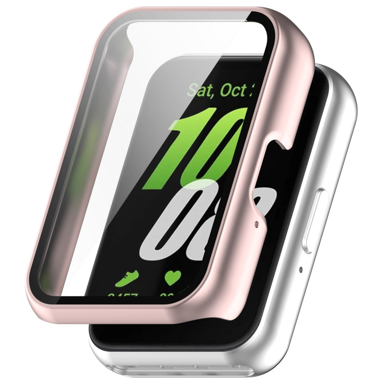 For Samsung Galaxy Fit 3 SM-R390 PC + Tempered Glass Film Integrated Watch Protective Case, Pink, Silver, Midnight Blue, Green, Black, Sakura Pink, Ink Blue, Pine Green, Ivory White, Transparent, Bright Black