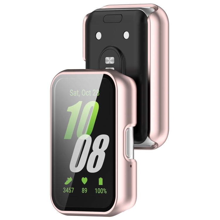 For Samsung Galaxy Fit 3 SM-R390 PC + Tempered Glass Film Integrated Watch Protective Case, Pink, Silver, Midnight Blue, Green, Black, Sakura Pink, Ink Blue, Pine Green, Ivory White, Transparent, Bright Black