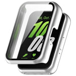 For Samsung Galaxy Fit 3 SM-R390 PC + Tempered Glass Film Integrated Watch Protective Case, Pink, Silver, Midnight Blue, Green, Black, Sakura Pink, Ink Blue, Pine Green, Ivory White, Transparent, Bright Black