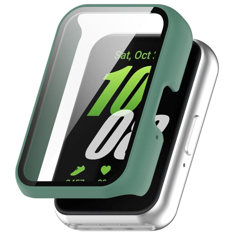 For Samsung Galaxy Fit 3 SM-R390 PC + Tempered Glass Film Integrated Watch Protective Case, Pink, Silver, Midnight Blue, Green, Black, Sakura Pink, Ink Blue, Pine Green, Ivory White, Transparent, Bright Black