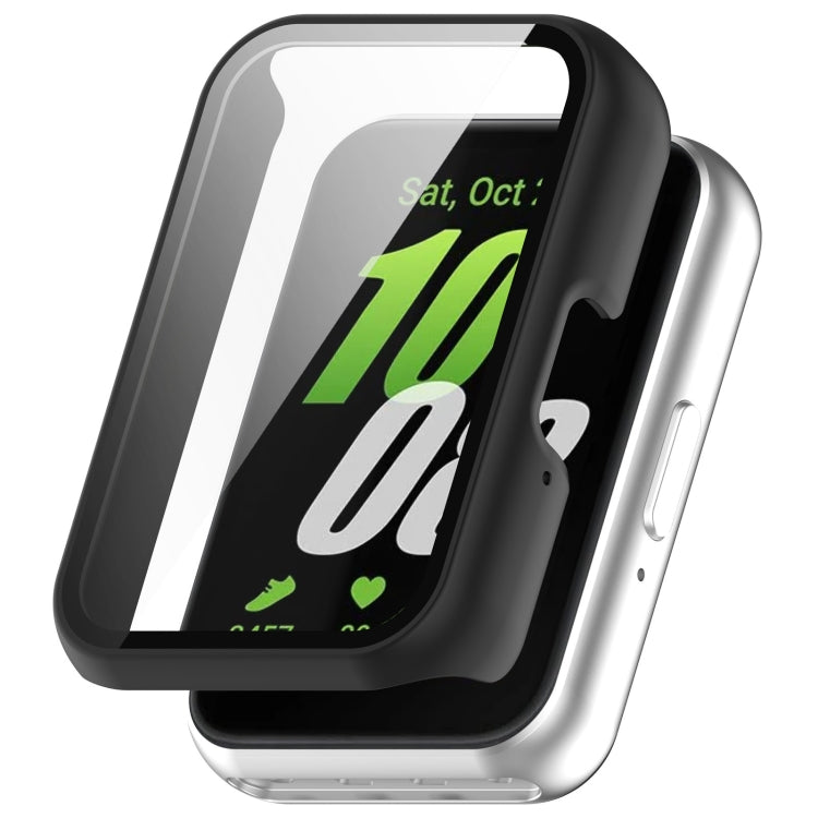 For Samsung Galaxy Fit 3 SM-R390 PC + Tempered Glass Film Integrated Watch Protective Case, Pink, Silver, Midnight Blue, Green, Black, Sakura Pink, Ink Blue, Pine Green, Ivory White, Transparent, Bright Black