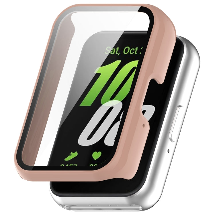 For Samsung Galaxy Fit 3 SM-R390 PC + Tempered Glass Film Integrated Watch Protective Case, Pink, Silver, Midnight Blue, Green, Black, Sakura Pink, Ink Blue, Pine Green, Ivory White, Transparent, Bright Black