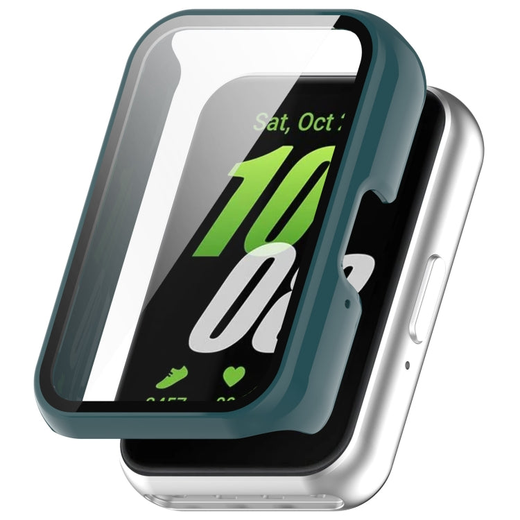 For Samsung Galaxy Fit 3 SM-R390 PC + Tempered Glass Film Integrated Watch Protective Case, Pink, Silver, Midnight Blue, Green, Black, Sakura Pink, Ink Blue, Pine Green, Ivory White, Transparent, Bright Black