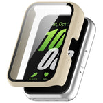 For Samsung Galaxy Fit 3 SM-R390 PC + Tempered Glass Film Integrated Watch Protective Case, Pink, Silver, Midnight Blue, Green, Black, Sakura Pink, Ink Blue, Pine Green, Ivory White, Transparent, Bright Black