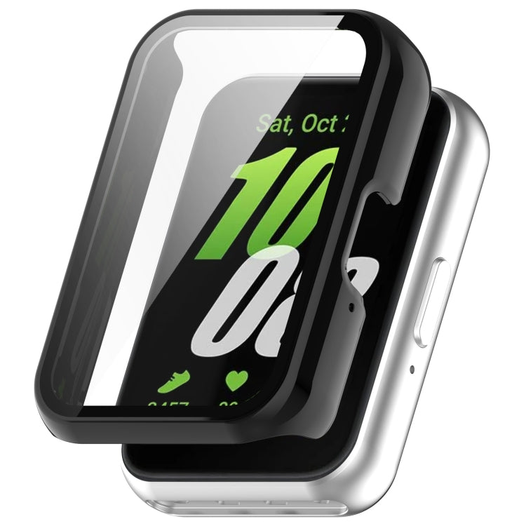 For Samsung Galaxy Fit 3 SM-R390 PC + Tempered Glass Film Integrated Watch Protective Case, Pink, Silver, Midnight Blue, Green, Black, Sakura Pink, Ink Blue, Pine Green, Ivory White, Transparent, Bright Black