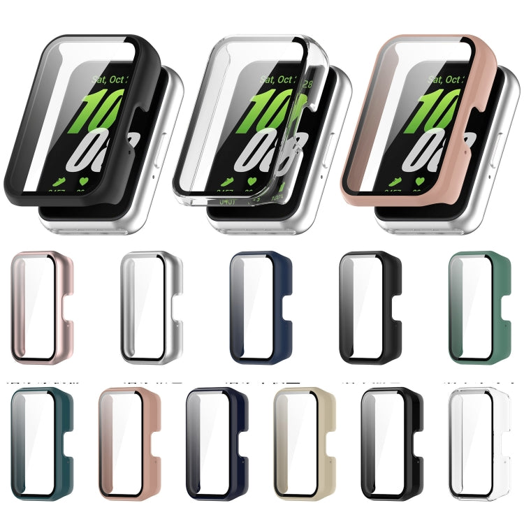 For Samsung Galaxy Fit 3 SM-R390 PC + Tempered Glass Film Integrated Watch Protective Case, Pink, Silver, Midnight Blue, Green, Black, Sakura Pink, Ink Blue, Pine Green, Ivory White, Transparent, Bright Black