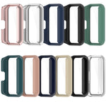 For Samsung Galaxy Fit 3 SM-R390 PC + Tempered Glass Film Integrated Watch Protective Case, Pink, Silver, Midnight Blue, Green, Black, Sakura Pink, Ink Blue, Pine Green, Ivory White, Transparent, Bright Black