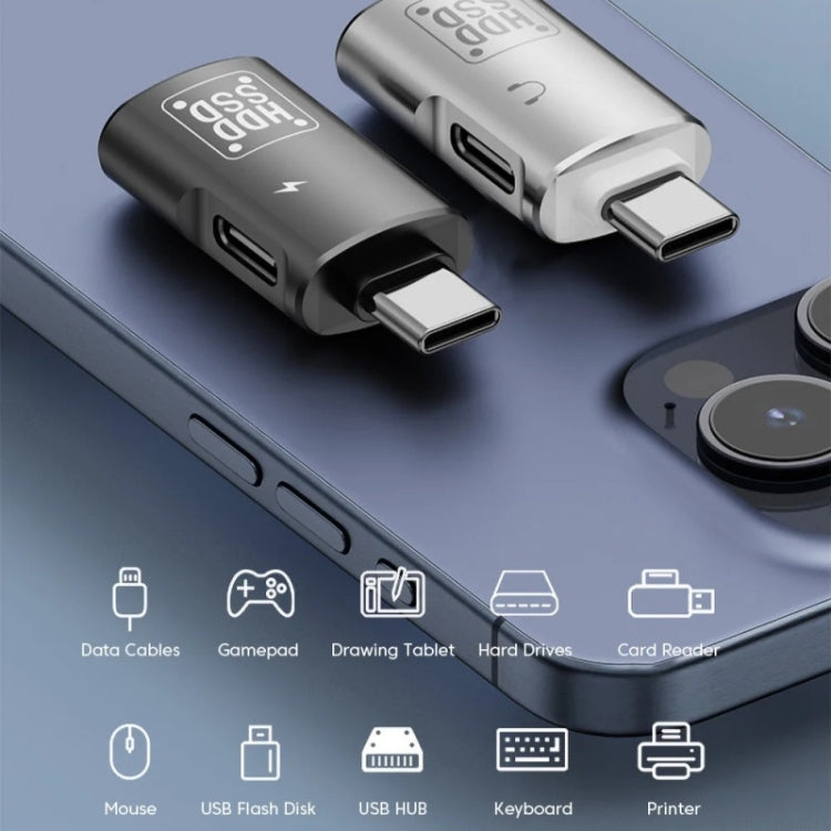 محول OTG JS-109 من USB-C / Type-C إلى Type-C + USB 3.0 لسماعة رأس رقمية وقرص U، من Type-C إلى Type-C + USB