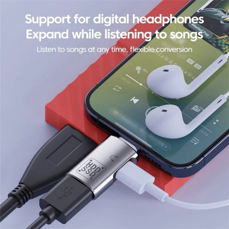 محول OTG JS-109 من USB-C / Type-C إلى Type-C + USB 3.0 لسماعة رأس رقمية وقرص U، من Type-C إلى Type-C + USB
