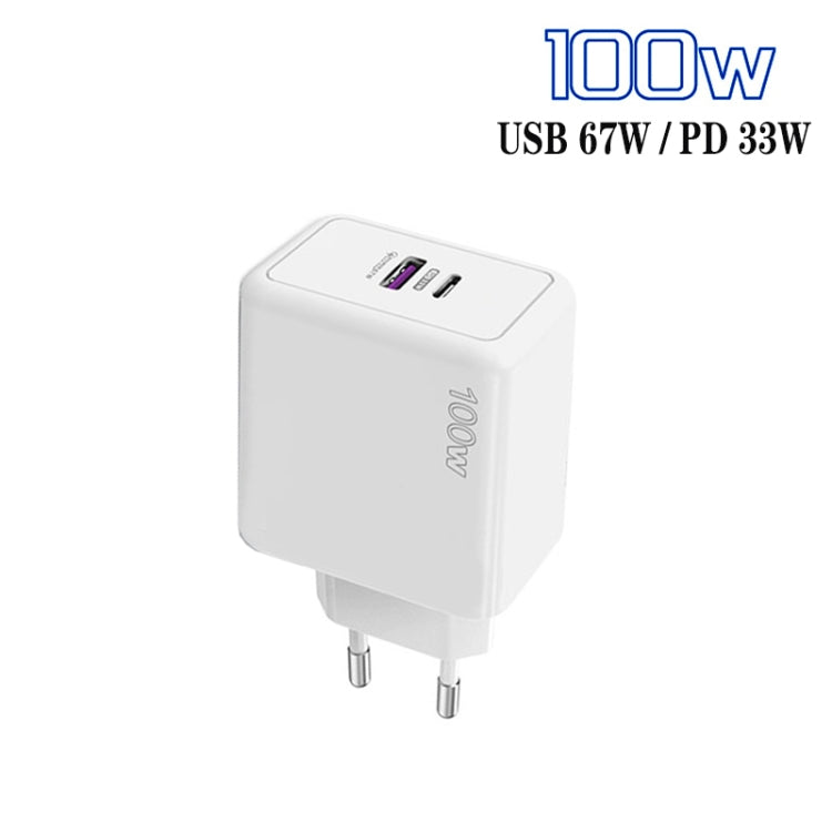 شاحن هاتف محمول USB 67 واط / Type-C PD 33 واط شحن فائق السرعة، قابس الاتحاد الأوروبي، قابس الاتحاد الأوروبي