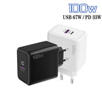 شاحن هاتف محمول USB 67 واط / Type-C PD 33 واط شحن فائق السرعة، قابس الاتحاد الأوروبي، قابس الاتحاد الأوروبي