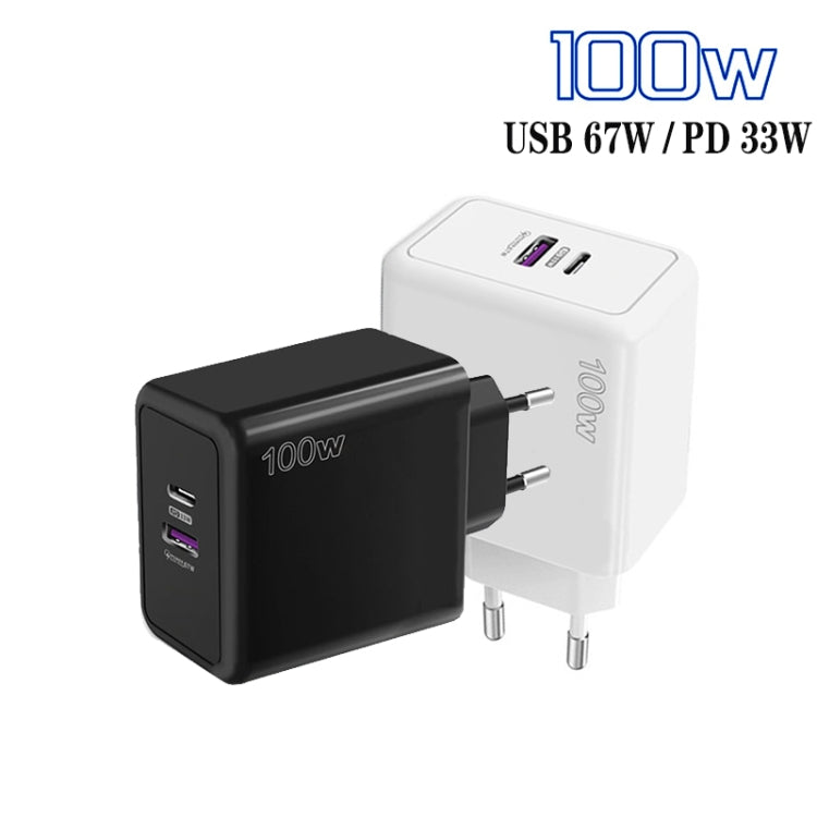 شاحن هاتف محمول USB 67 واط / Type-C PD 33 واط شحن فائق السرعة، قابس الاتحاد الأوروبي، قابس الاتحاد الأوروبي