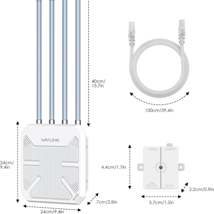 راوتر خارجي مقاوم للماء WAVLINK WN573HX3 AX3000 واي فاي ثنائي النطاق، قابس أمريكي، قابس بريطاني، قابس أوروبي، قابس أسترالي