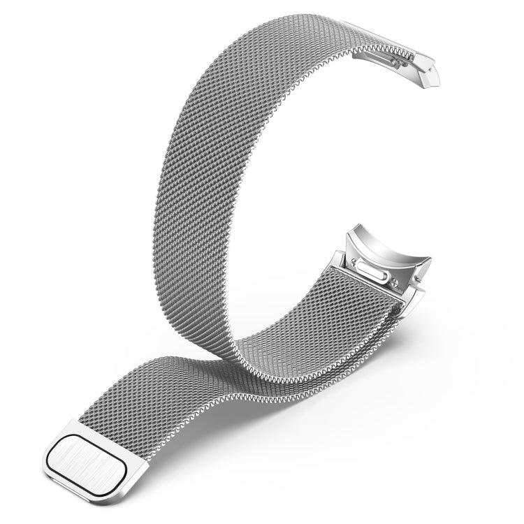 Milan magnetic quick release stainless steel watch band for Galaxy Watch, adjustable length and breathable design.