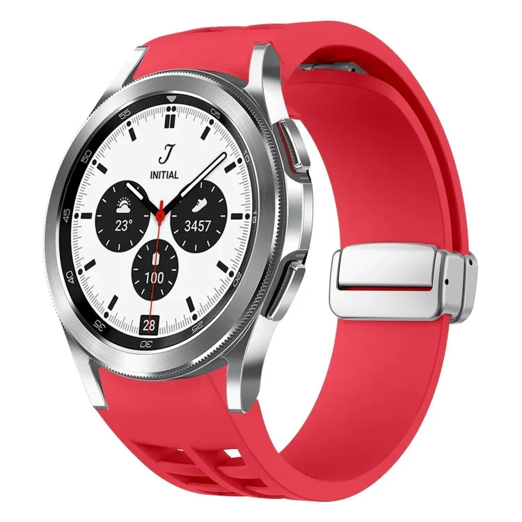 Richard Magnetic Folding Silver Buckle Silicone Watch Band, For Samsung Galaxy Watch 4 Classic 42 / 46mm