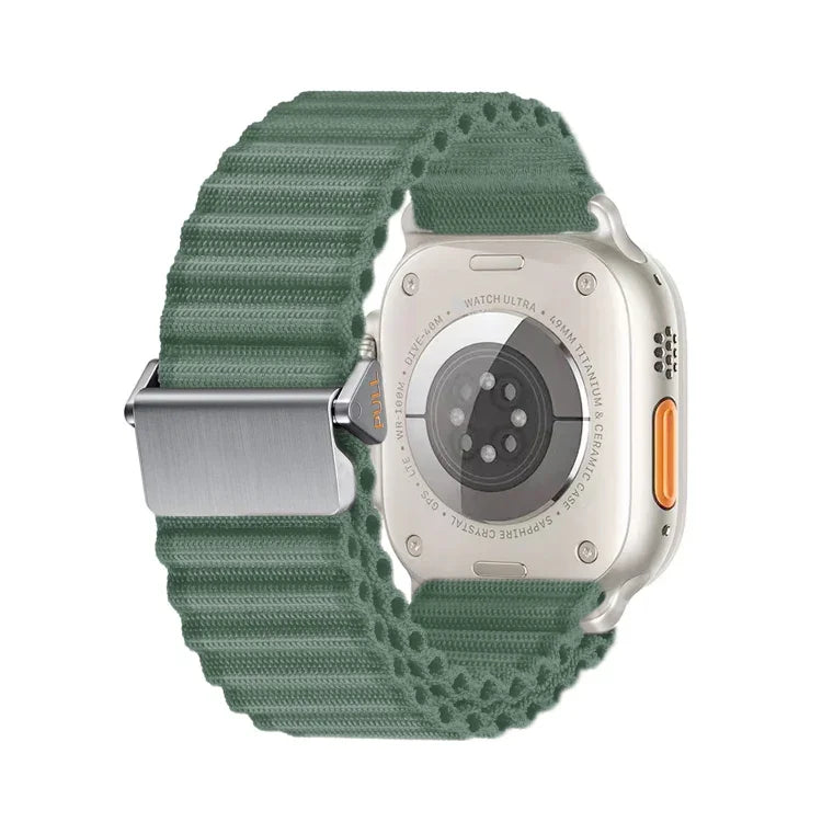 سوار ساعة نايلون مضفر بحلقة مغناطيسية للطرق الوعرة، لساعة آبل SE 2023 مقاس 44مم، لساعة آبل SE 2023 مقاس 40مم، لساعة آبل ألترا 2 مقاس 49مم، لساعة آبل سيريس 9 مقاس 45مم، لساعة آبل سيريس 9 مقاس 41مم، لساعة آبل ألترا مقاس 49مم