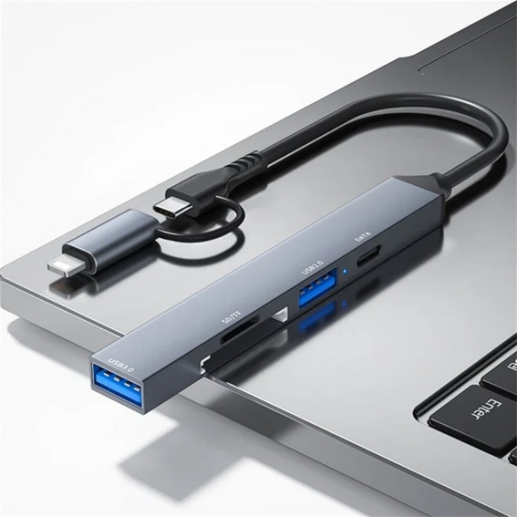 محول توسيع ADS-805 8 دبوس + Type-C إلى USB-C بيانات + USB 2.0 / 3.0 + قارئ بطاقات SD / TF، ADS-805