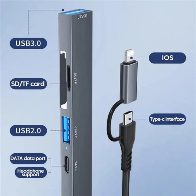 محول توسيع ADS-805 8 دبوس + Type-C إلى USB-C بيانات + USB 2.0 / 3.0 + قارئ بطاقات SD / TF، ADS-805