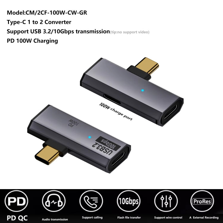 محول USB-C / Type-C ذكر إلى مزدوج Type-C أنثى USB3.2/10Gbps OTG، محول شحن PD100W، مزدوج Type-C