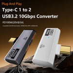 محول USB-C / Type-C ذكر إلى مزدوج Type-C أنثى USB3.2/10Gbps OTG، محول شحن PD100W، مزدوج Type-C