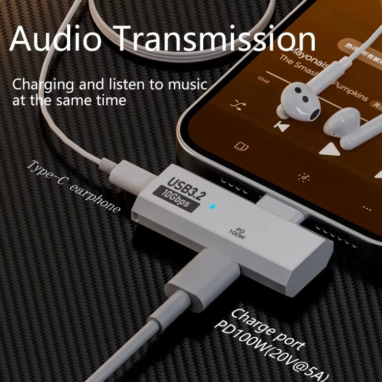 محول USB-C / Type-C ذكر إلى مزدوج Type-C أنثى USB3.2/10Gbps OTG، محول شحن PD100W، مزدوج Type-C