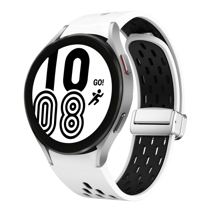 Two Color Magnetic Folding Silver Buckle Silicone Watch Band, For Samsung Galaxy Watch 4 40 / 44mm, For Samsung Galaxy Watch 4 Classic 42 / 46mm, For Samsung Galaxy Gear Sport, For Samsung Galaxy Watch Active 2