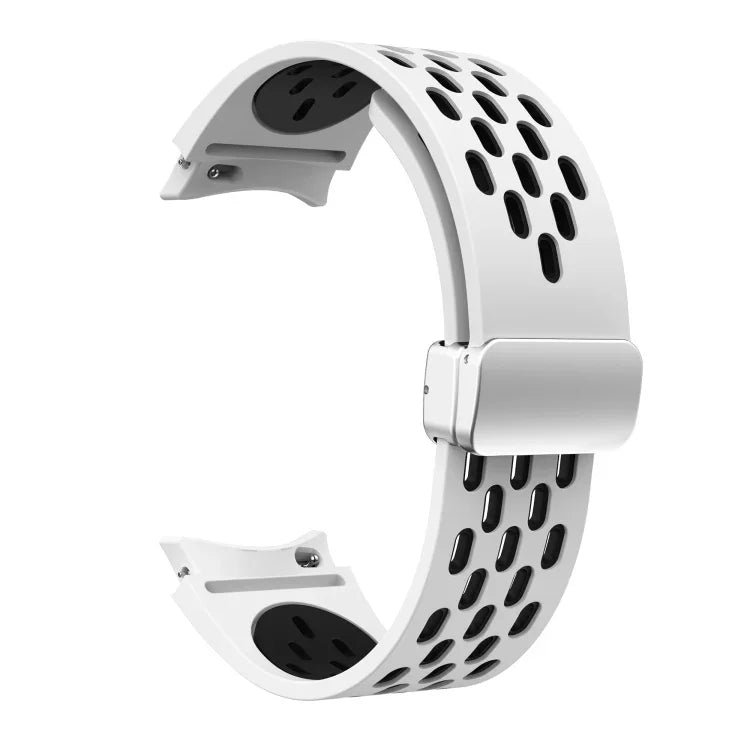 Two Color Magnetic Folding Silver Buckle Silicone Watch Band, For Samsung Galaxy Watch 3 41mm, For Samsung Galaxy Watch Active, For Samsung Galaxy Watch 42mm, For Samsung Gear S2 Classic