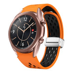 Two Color Magnetic Folding Silver Buckle Silicone Watch Band, For Samsung Galaxy Watch 3 41mm, For Samsung Galaxy Watch Active, For Samsung Galaxy Watch 42mm, For Samsung Gear S2 Classic