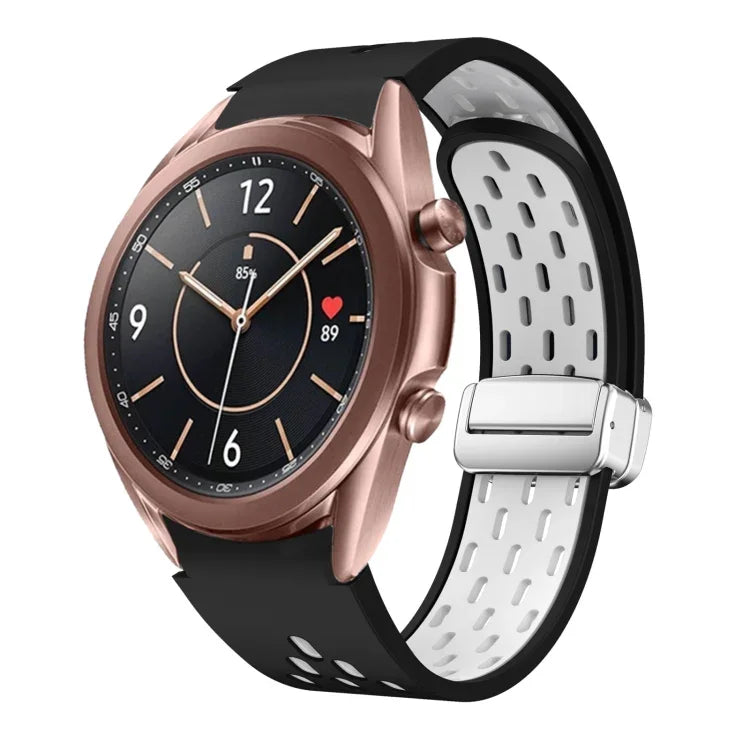 Two Color Magnetic Folding Silver Buckle Silicone Watch Band, For Samsung Galaxy Watch 3 41mm, For Samsung Galaxy Watch Active, For Samsung Galaxy Watch 42mm, For Samsung Gear S2 Classic